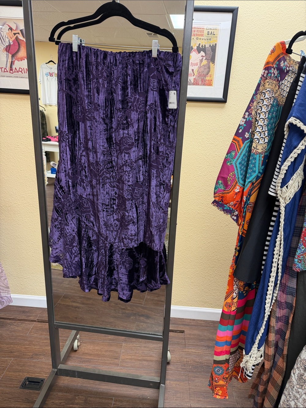 Free People Purple Velvet Floral High-Low Maxi Skirt